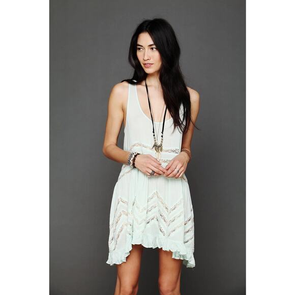 Free People Voile and Lace Pastel Mint Green Polka Dot Trapeze Slip Tank Dress - Picture 1 of 13
